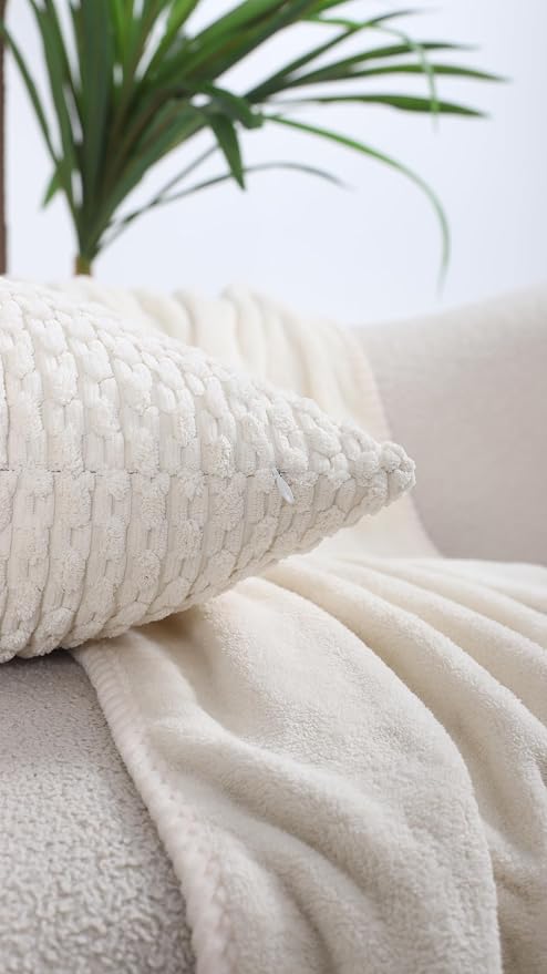 VAKADO Couch Throw Pillow Covers 18x18 Set of 4 Decorative Neutral Corduroy Boho Rustic Farmhouse Cushion Case Square for Home Decor Sofa Living Room Bed