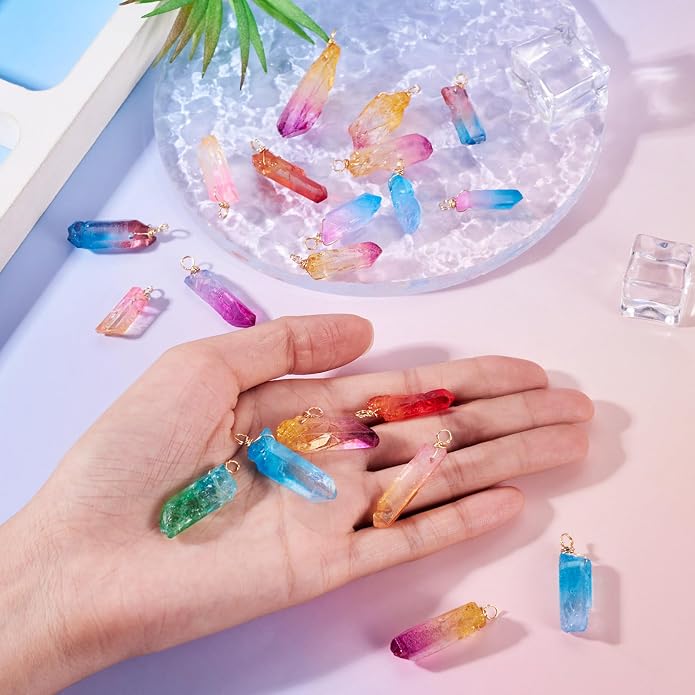 20Pcs Natural Dyed Quartz Stone Pendants with Copper Wire Assorted Irregular Stones Crystal Healing Gemstone Charms for Jewelry Making Necklace Earring DIY Craft