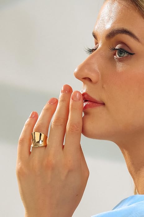 Wide Band Ring for Women | Sculptural Statement Rings| 18K Gold Plated Polish Large Thumb Index Full Finger Rinds