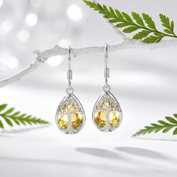 Eusense Sterling Silver Dangle Earrings for Women Tree of Life Animals Moonstone Turquoise Leverback Earrings Jewelry Gifts
