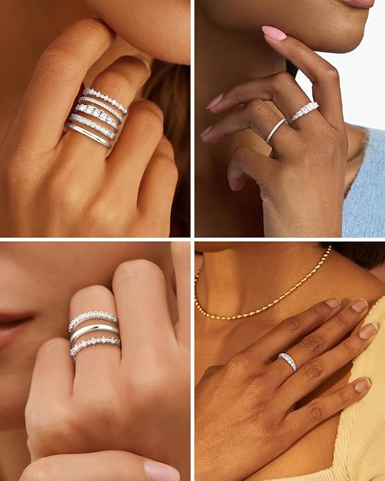 Stackable Silver/Gold Rings for Women Non Tarnish Trendy Dainty 14K Gold Plated Stacking Cubic Zirconia Thumb Ring Set Minimalist Promise Wedding Bands Engagement Rings for Women Size 6-10