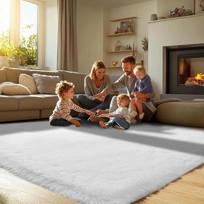 10x12 White Shag Area Rug for Living Room - Soft Fluffy Carpet | Ultra Soft Plush Pile - Pure Bright White Hue - Stays Firmly in Place - Instantly Brightens Any Room