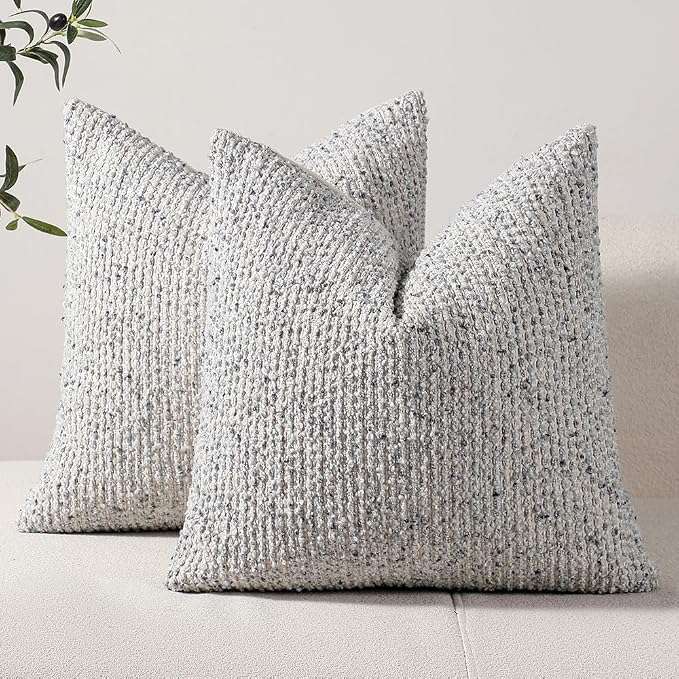 DEZENE Striped Throw Pillow Covers 16x16 Set of 2 Blue Textured Boucle Chic Morden Boho Accent Farmhouse Square Decorative Couch Pillow Covers for Home Decor Bed Sofa Living Room