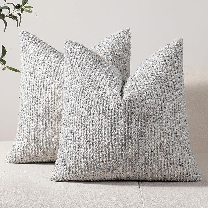 DEZENE Striped Euro Sham Pillow Covers 26x26 Set of 2 Blue Textured Boucle Chic Morden Boho Accent Farmhouse Square Decorative Couch Throw Pillow Covers for Home Decor Bed Sofa Living Room
