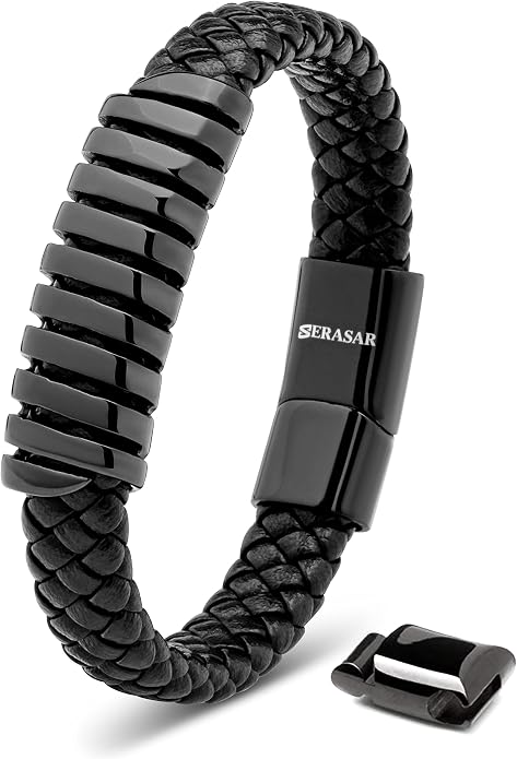 SERASAR Premium Leather Bracelet Men | Stainless Steel Magnetic Clasp | Three Colors | Jewelry Box Included