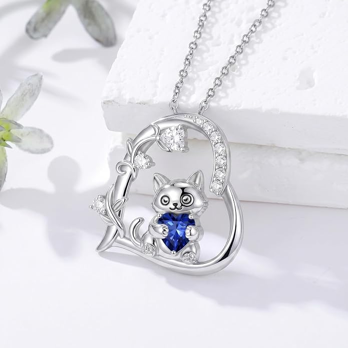 PELOVNY Teddy Bear Necklace for Women 925 Sterling Silver Bear/Highland Cow/Fox/Cat/Axolotl Birthstone Necklace Christmas Birthday Jewelry Gifts for Mom Daughter Wife Sister