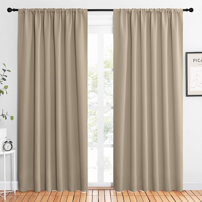NICETOWN 2 Panels Blackout Curtains, Rod Pocket Thermal Insulated Drapes 84 inches Long, Easy-Care Modern Home Decoration Sunshades for Guest Room, Living Room, Office, 62 x 84 Inch, Soft Taupe