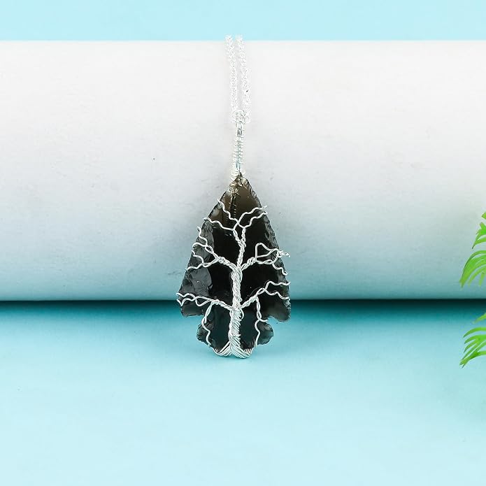 Silver Plated Wire Wrapped Pendant Necklace, Sea Glass Stones, Handmade Jewelry, Healing Crystals, Hammered Pendant, Birthday Gift for Women, Adjustable Chain 16+2inch