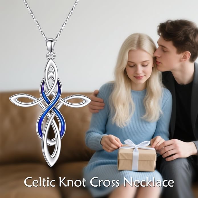 LUHE Celtic Knot Cross Necklace Sterling Silver Birthstone Polished Religious Infinity Celtics Jewelry Gifts for Women