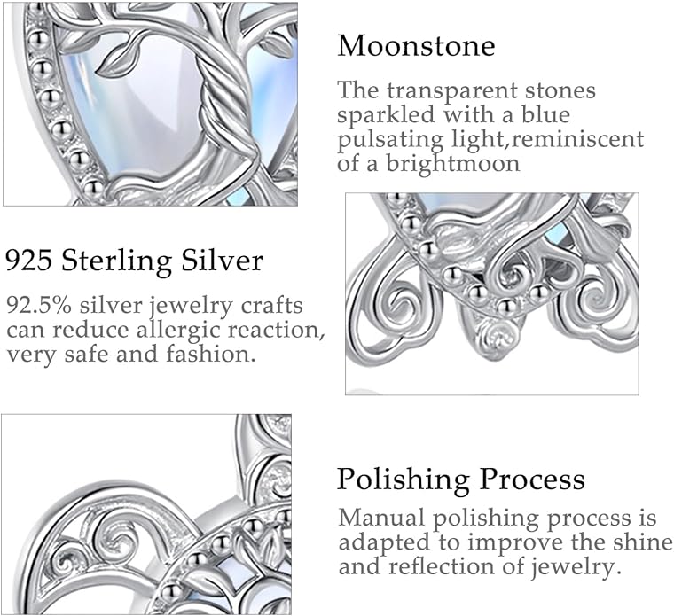 Vito 925 Sterling Silver Teardrop Earrings for Women, Moonstone Turquoise Drop Dangle Earrings Cat Snake Turtle Tree of Life Leverback Earrings Boho Jewelry Gift for Mom Wife