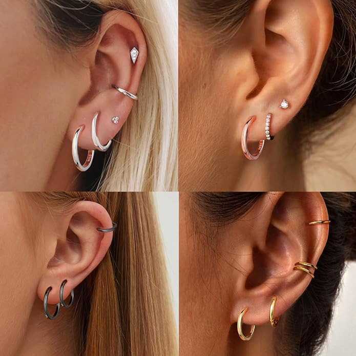 ChicSilver 925 Sterling Silver Huggie Hoop Earrings Small Hoop Earrings for Women Hypoallergenic Silver Huggie Earring Cartilage Earrings for Women (6/8/10/12/14/16/18/20MM)