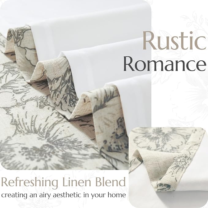jinchan Floral Linen Curtains Lined 108 Inch Farmhouse Back Tab 2 Panels | Privacy lining, light filtering drapes, vintage, cottagecore, french country, rustic, bedroom, living room, window treatment