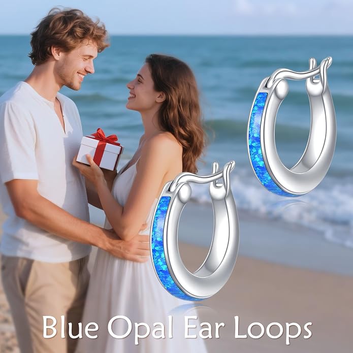 Moonstone/Pink Opal/Blue/Abalone Hoop Earrings for Women Sterling Silver Small Hoop Earrings Teardrop Huggie Earrings Jewelry Gifts