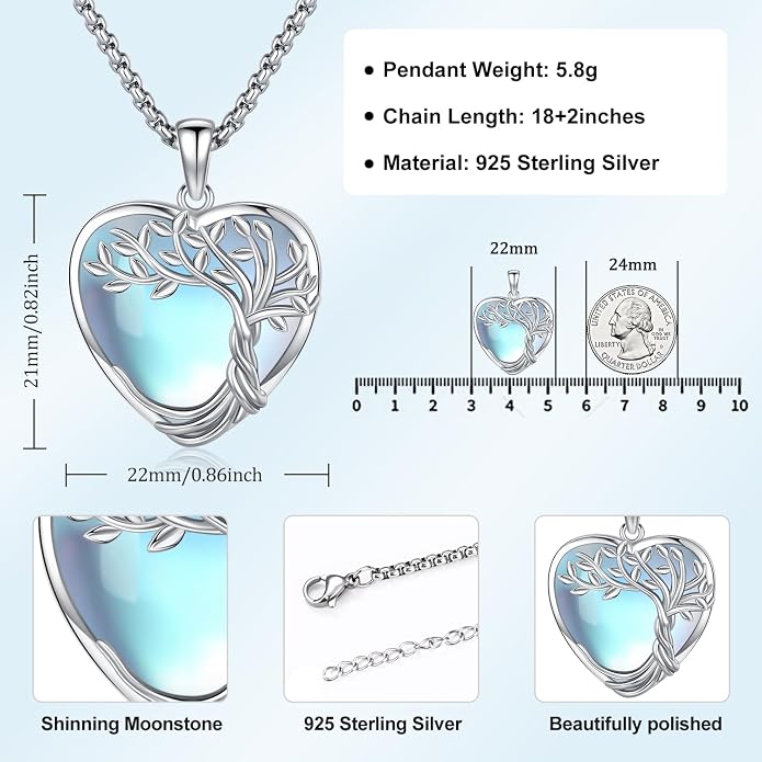 Aniu Tree of Life Necklace for Women, 925 Sterling Silver Mother of Pearl Family Palm Tree Charm Pendant Jewelry for Birthday Christmas Gift