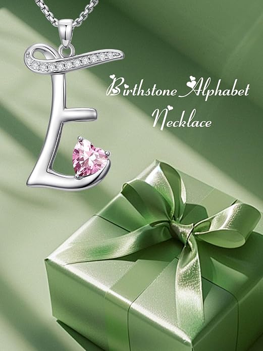 Birthday Gifts for Women Alphabet A to Z Initial Birthstone Pendant Necklaces for Women - 18k White Gold Plated Personalized Name Jewelry Anniversary Graduation Gifts for Wife Her Daughter Girlfriend(with Gift Box)