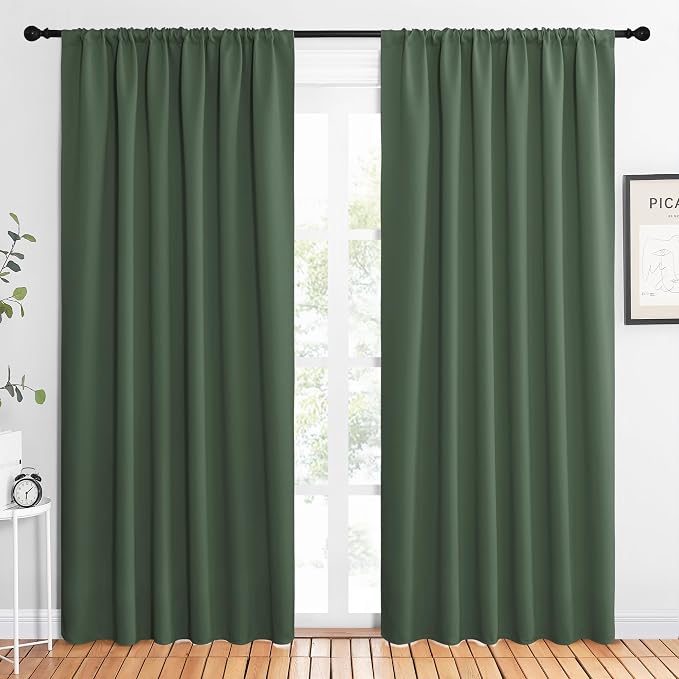 NICETOWN 2 Panels Blackout Curtains, Rod Pocket Thermal Insulated Drapes 84 inches Long, Easy-Care Modern Home Decoration Sunshades for Guest Room, Living Room, Office, 62 x 84 Inch, Dark Mallard