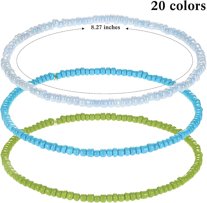 Hicarer 36 Pcs Elastic Beaded Bracelets for Women Bohemian Stackable Beaded Stretch Ankle Bracelets Handmade Colorful Jewelry