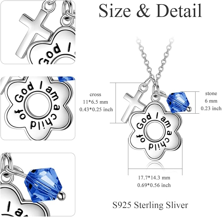 AOBOCO 925 Sterling Silver I Am a Child of God Daisy Necklace Jewelry Birthday Birthday Baptism Communion Gifts for Girls