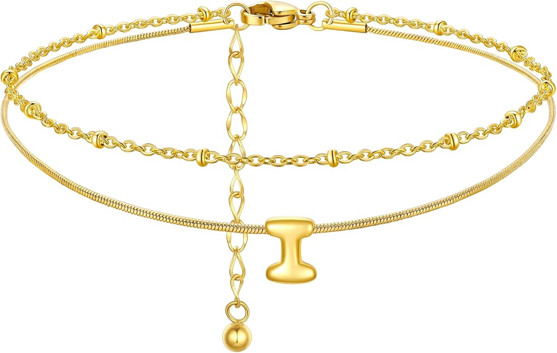 ChainsProMax Initial Ankle Bracelets for Women, Waterproof Anklets Bracelet Adjustable Summer Beach Women Foot Jewelry, Stainless Steel/Gold Plated-Send Gift Box/Letter A-Z