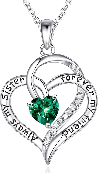 Iefil Gifts for Sister - 925 Sterling Silver Birthstone Necklace Sisters Jewelry