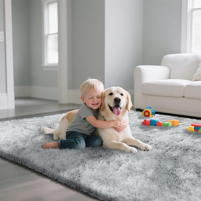 Fluffy Rug Shag Area Rug, Mottling Grey 5x8 Area Rugs for Bedroom, Small Bedside Rug, Soft Fluffy Shag Entryway Throw Rugs for Living Room Bedroom Room Home Decor