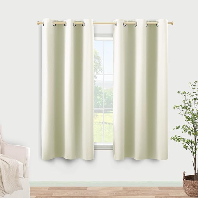 KOUFALL 48 Inch Curtains Length,Room Darkening 60-70% Blackout Black Out Heat Light Blocking Short Drapes for Kitchen,Cream Beige