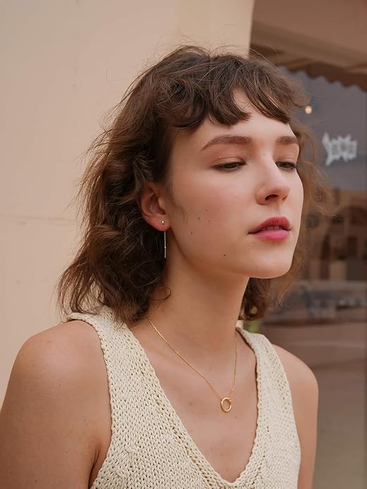 S.Leaf Threader Earrings for Women 925 Sterling Silver Gold Plated Hypoallergenic Backless Ardant Chain Duster Tassel Drop Double Piercing Pull Through Earrings for Women Trendy