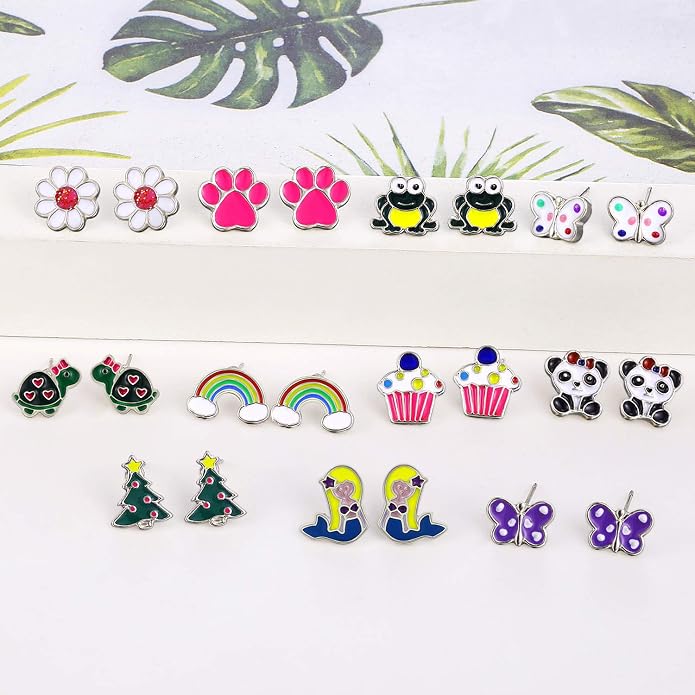 Colorful Charms: 33-Pair Hypoallergenic Earrings for Sensitive Ears with Stainless Steel Post -Assorted Cute Stud Earring Set