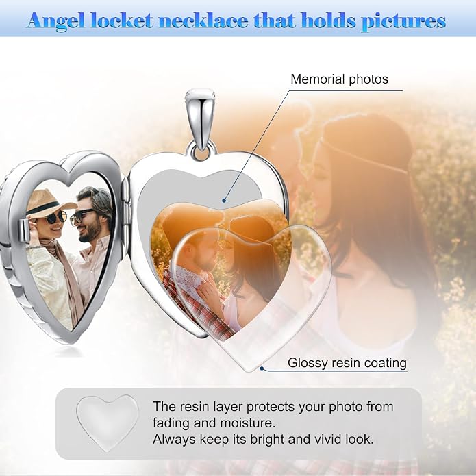 SOULMEET Personalized Silver Locket Necklace That Holds Pictures Photo Keep Someone Near to You, Memorial Custom Lockets Necklaces Letters Engraving for His Her