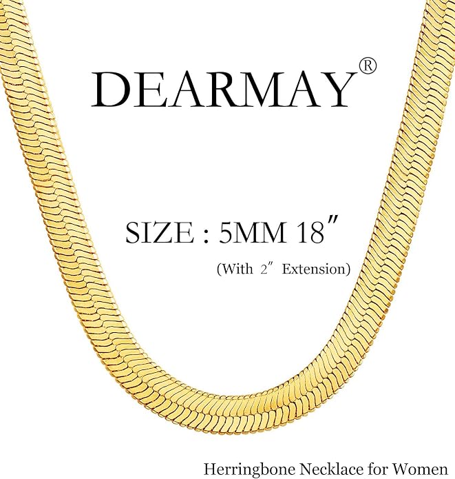 DEARMAY 14K Gold Plated Herringbone Necklaces for Women, Dainty Gold Snake Choker Chain Non Tarnish Trendy Simple Thin & Chunky Options Neckalce 1.5/3/5/6/8mm Chain Jewelry for Gifts