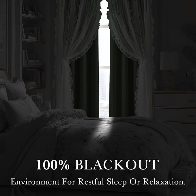 PONY DANCE 100% Blackout Curtains for Girl's Bedroom, Double Layer Grommet Curtain 84 inch Long with Sheer Overlay for Living Room, Nursery Kids Toddler Room Decor, Light Sage, 52" W x 84" L, 2 Panels