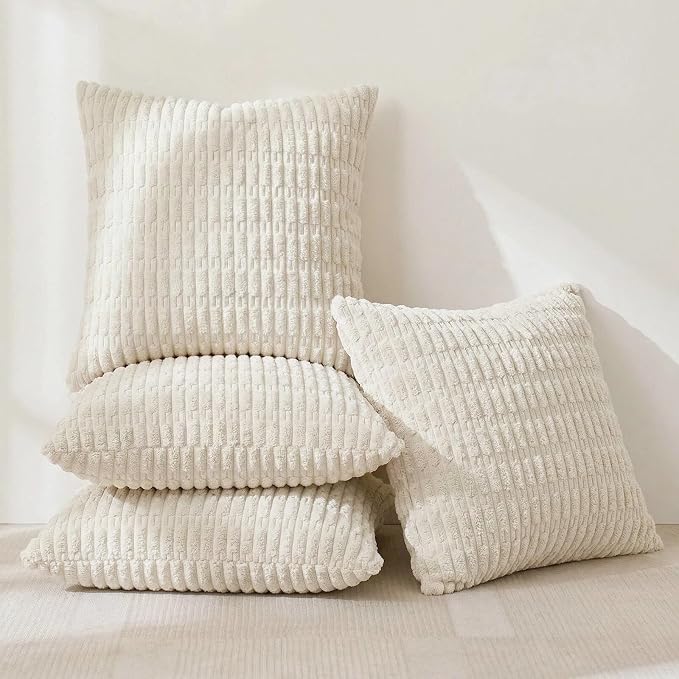 Fancy Homi 4 Packs Decorative Throw Pillow Covers for Living Room Couch Bed, Modern Farmhouse Boho Home Décor Accent Cushion Case, 20" x 20", Cream