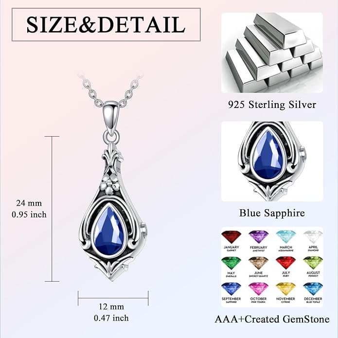 Seiyang Urn Necklace for Ashes 925 Sterling Silver with Birthstone Cremation Jewelry Keepsake Ashes Pendant Necklace Memorial Jewelry for Women Loved One