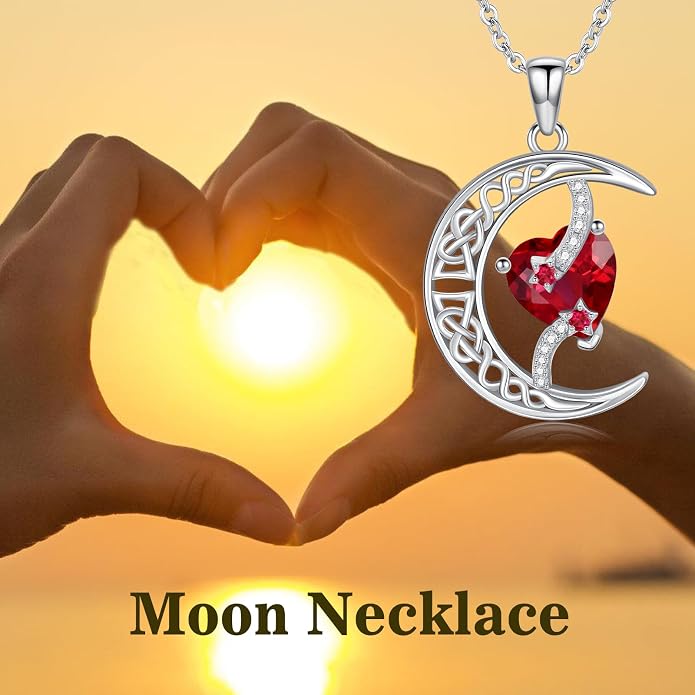 TOUPOP Moon and Star Birthstone Necklace for Women 925 Sterling Silver Celtic Moon Jewelry Birthday Mothers Day Gifts for Mom Wife Her