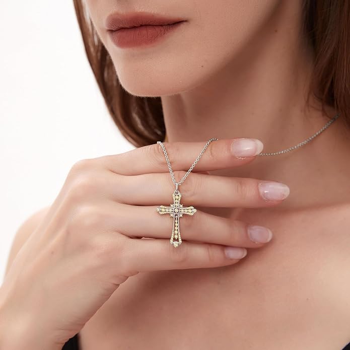 E Religious Gifts for Women, Cross Necklace 925 Sterling Silver Crucifix Pendant Necklace, Christian Jewelry Gifts for Her Women Wife Girlfriend Mom