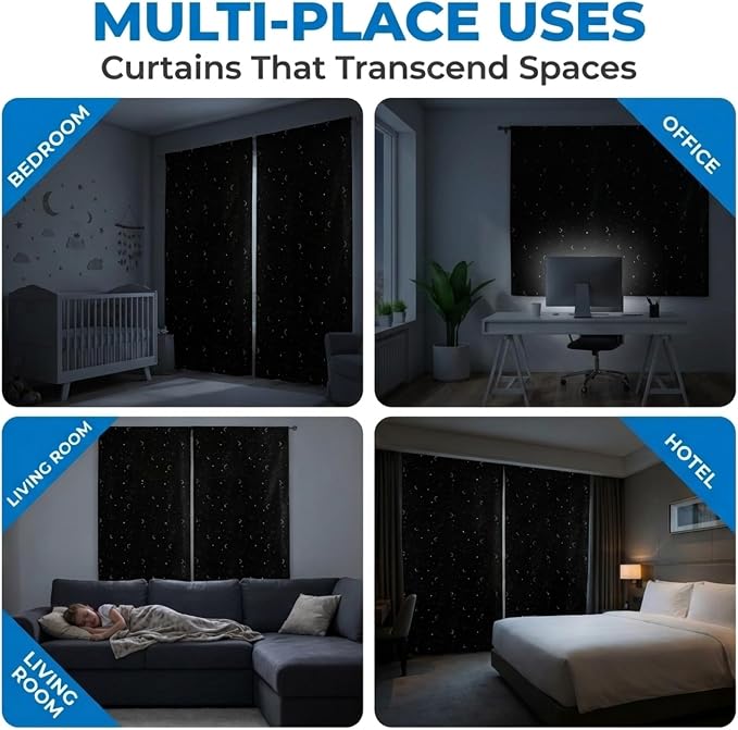 Portable Blackout Curtains (60" x 80") - Travel Blackout Curtains for Baby Nursery w/Stars - Portable Blackout Shades w/UV & Thermal Protection - 20 Stick on Suctions & Velcro Blackout Window Cover