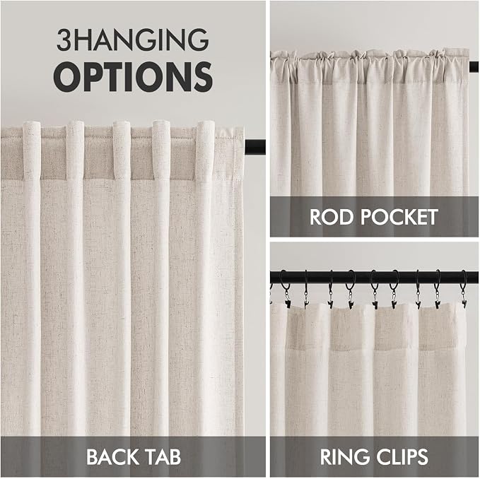 MIULEE Non-See-Through Privacy Linen Curtains 52W x 90L Inch White | 2 Panels, Light Filtering, Semi Sheer Window Curtains, Farmhouse Textured, Back Tab Drapes for Bedroom Living Room