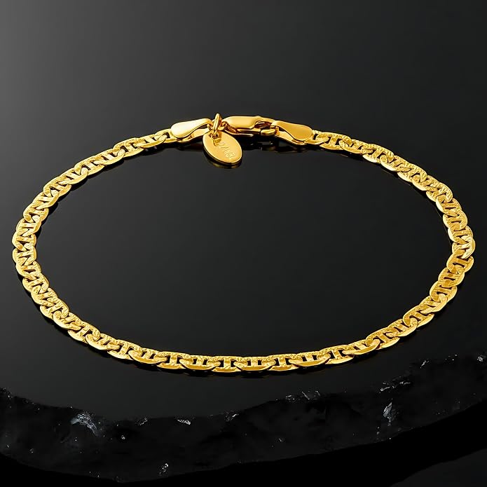 LIFETIME JEWELRY Gold Anklets for Women - 4mm Mariner Link Ankle Bracelet - 24K Real Gold Plated with Lifetime Replacement - Made in USA
