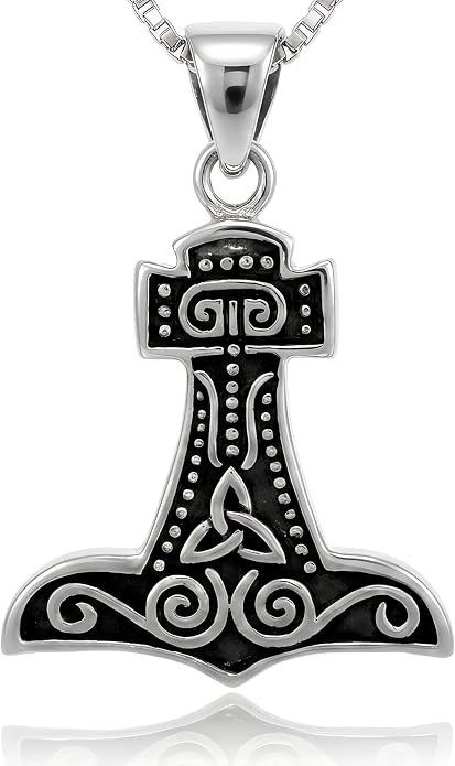 Jewelry Trends Sterling Silver Thor's Hammer Celtic Norse Pendant with 18 Inch Box Chain Necklace