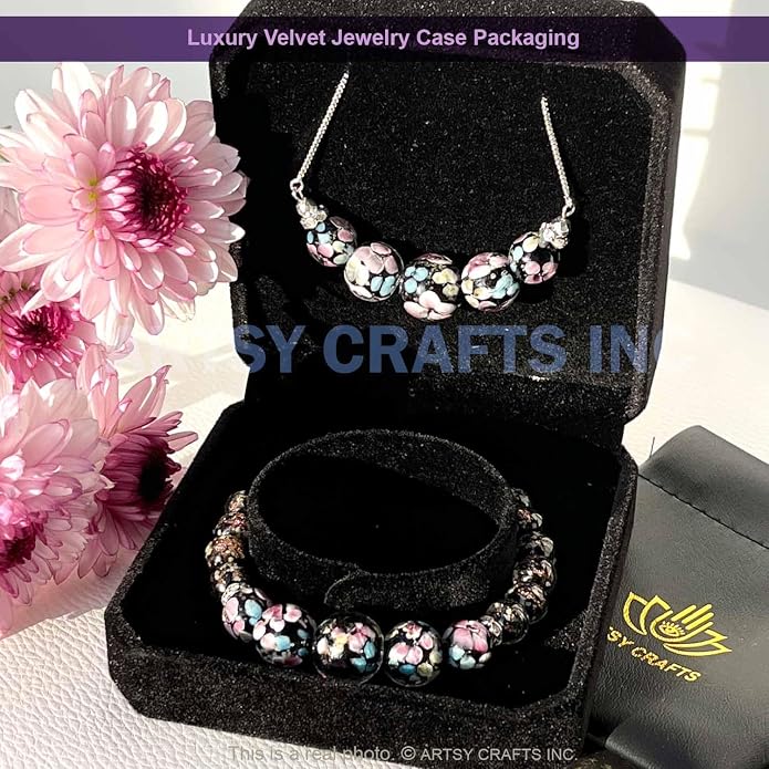 ARTSY Crafts Lily Garden Glow in the Dark Firefly Bead Bracelets Necklaces, Handmade in USA Murano Glass Jewelry, Flower Luminous Beads Mermaid Crystal Bracelet Bangle