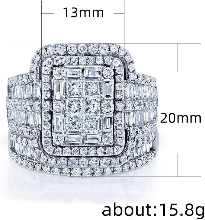 925 Sterling Silver Shiny Full Diamond Gemstone Ring 18K Gold Cubic Zirconia Promise Rings CZ Diamond Multi Row Ring Eternity Engagement Wedding Band Ring Sets Z.41 (US Code 11)