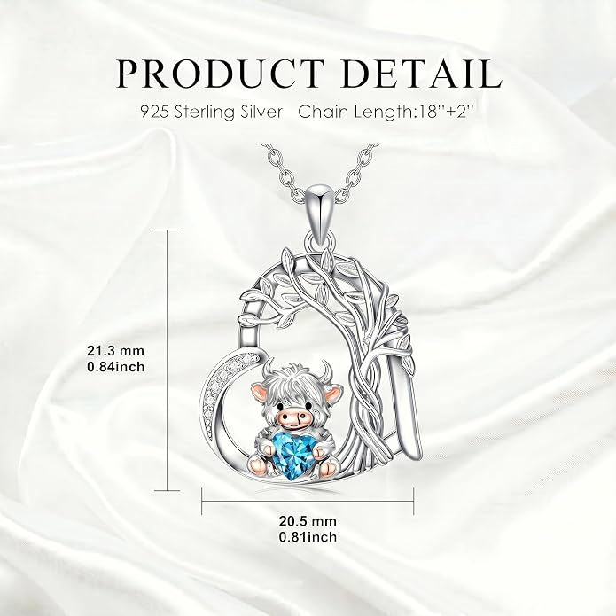 PELOVNY Teddy Bear Necklace for Women 925 Sterling Silver Bear/Highland Cow/Fox/Cat/Axolotl Birthstone Necklace Christmas Birthday Jewelry Gifts for Mom Daughter Wife Sister