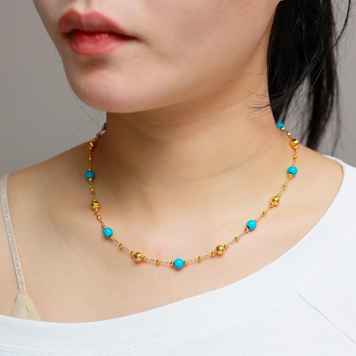 14K Gold Plated Paper Clip Chain Link Necklace Satellite Cross Key Starfish Turquoise Heart Necklace for Women