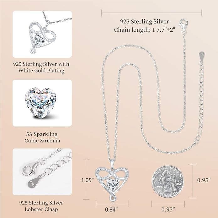 925 Sterling Silver Infinity Necklace - Exquisite Silver Jewelry for Women, Love Heart Necklace for Birthday, Anniversary, Valentine’s Day - Ideal Gift for Girlfriend, Wife, Mom, or Her
