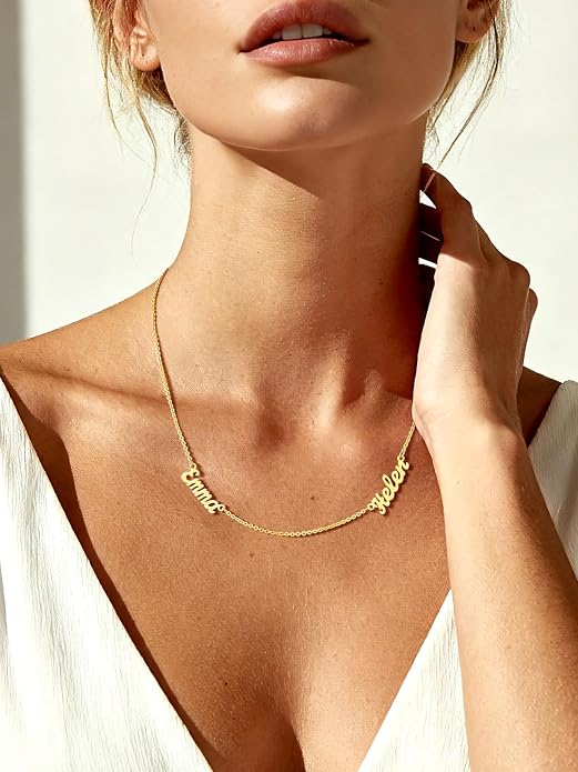 Custom4U Custom Name Necklace for Women, Personalized 1-5 Name Necklace, Sterling Silver/Stainless Steel 14K Gold Plated Nameplate Necklaces, Gift for Mom Wife Anniversary Birthday with Box