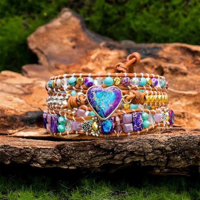 YGLINE Natural Stone Bracelet 3 Wraps Bracelet Handmade Boho Bracelet for Women Bracelet