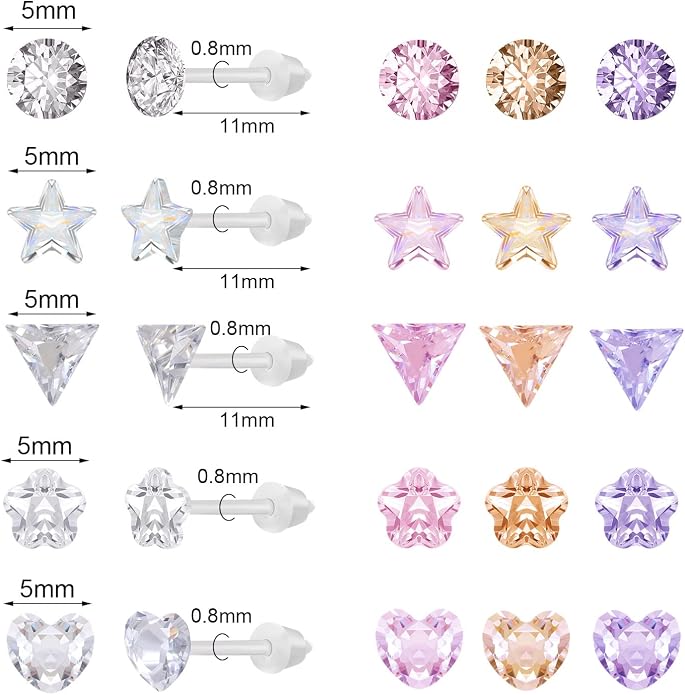 AoedeJ 40 Pcs Colorful Earrings Cubic Zirconia Earrings Studs Hypoallergenic With Plastic Post For Women Multipack