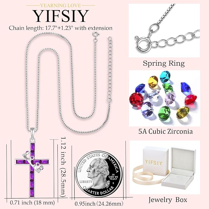 Gemstone Crown Cross Necklaces for Women, 925 Sterling Silver Rectangular cut Zircon Pendant With Rotated Crown Faith Cross Jewelry Gift