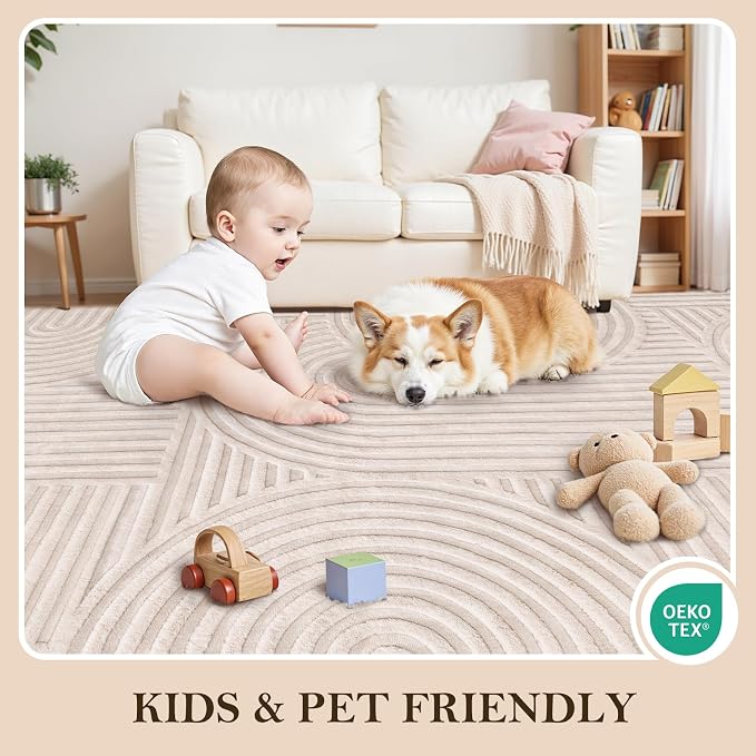 Ciicool Long 8ft Hallway Runner Rug,Beige Solid Color Kitchen Area Rugs | Modern Textured Soft Fluffy Non Slip Cozy Carpet Stain Resistant Bedside Bedroom Dining/Living Room Office Indoor Decor