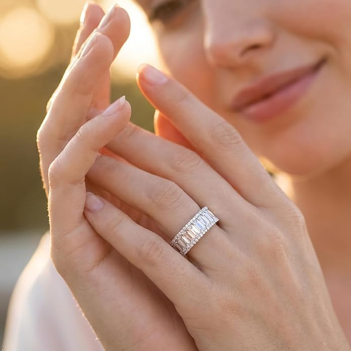 MDFUN 18K Gold Plated Eternity Rings for Women Cubic Zirconia Wedding Promise Engagement Band
